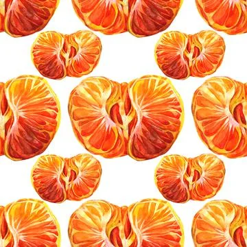 Seamless pattern watercolor citrus fruit orange peeled tangerine on white Stock Illustration