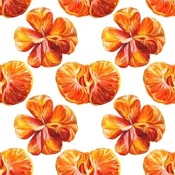 Seamless pattern watercolor citrus fruit orange peeled tangerine on white Illustrazione stock