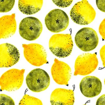 Seamless pattern of watercolor citrus fruits on white background. Fruit Stock Illustration