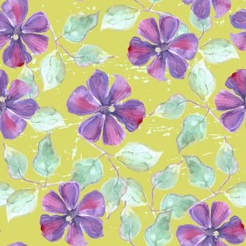 Seamless pattern with watercolor clematis Stock Illustration