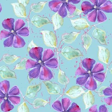 Seamless pattern with watercolor clematis Stock Illustration