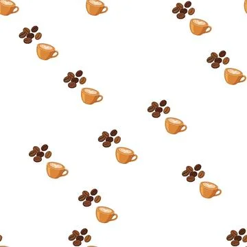 Seamless pattern with watercolor coffee cups and roasted coffee beans on wh.. Stock Illustration