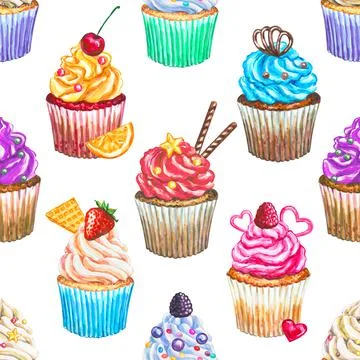 Seamless pattern with watercolor cupcakes. Texture with watercolor cupcakes Stock-Illustration