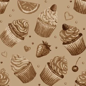Seamless pattern with watercolor cupcakes. Texture with watercolor cupcakes Stock-Illustration