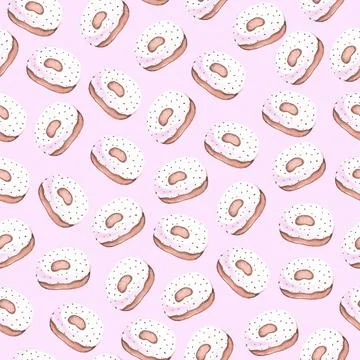 Seamless pattern of watercolor donuts, hand painted illustration elements Illustrazione stock