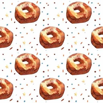 Seamless pattern with watercolor donuts. Stock Illustration