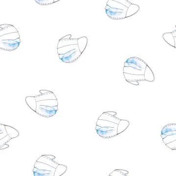 Seamless pattern. Watercolor drawing - clothes of doctors, medical mask. Stock Illustration