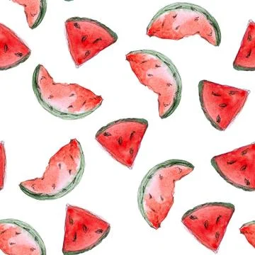 Seamless pattern, watercolor drawing slices of watermelon Stock Illustration