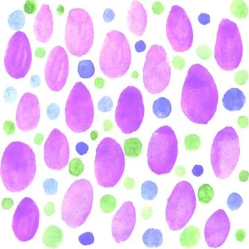 Seamless pattern with watercolor eggs and dots. Happy Easter. Spring backgrou Stock Illustration
