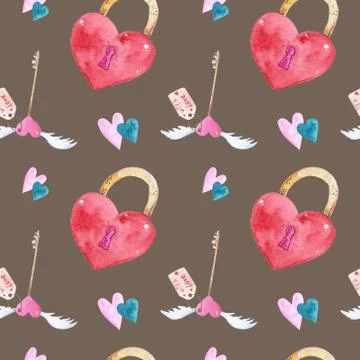Seamless pattern of Watercolor elements for Valentine's day. Heart, love. Illustrazione stock