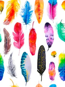Seamless pattern with watercolor feathers Stock Illustration