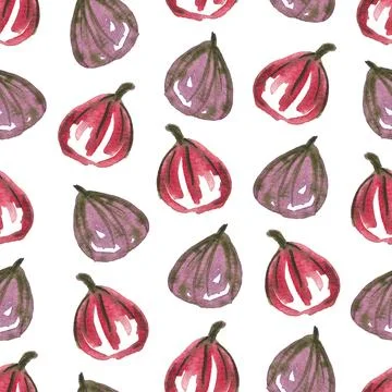 Seamless pattern of watercolor figs hand drawn on white background Illustrazione stock