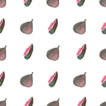 Seamless pattern of watercolor figs hand drawn on white background Illustrazione stock
