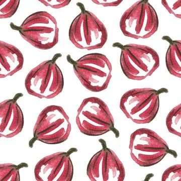Seamless pattern of watercolor figs hand drawn on white background Stock Illustration