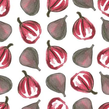 Seamless pattern of watercolor figs hand drawn on white background Stock Illustration