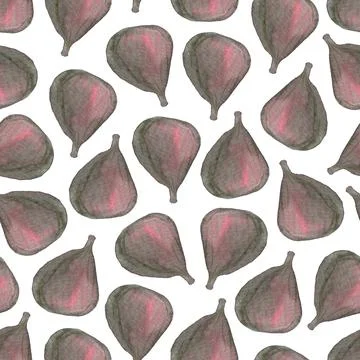 Seamless pattern of watercolor figs hand drawn on white background Illustrazione stock