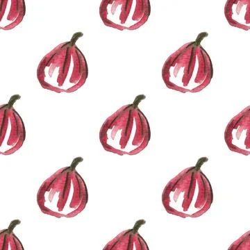 Seamless pattern of watercolor figs hand drawn on white background Stock Illustration