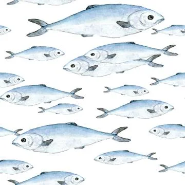 Seamless pattern with watercolor fish Stock Illustration