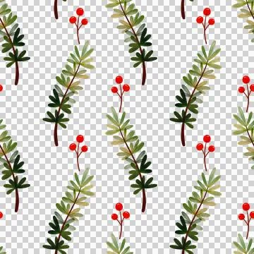 Seamless pattern with watercolor green branches and berries. Hand-drawn ornament Illustrazione stock
