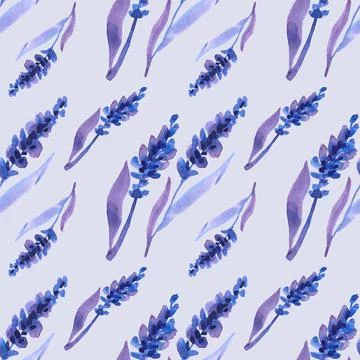 Seamless pattern watercolor hand-drawn blue and purple abstract lavender with Stock Illustration