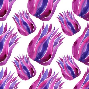 Seamless pattern watercolor hand-drawn blue abstract bud flower on white. Art Stock Illustration
