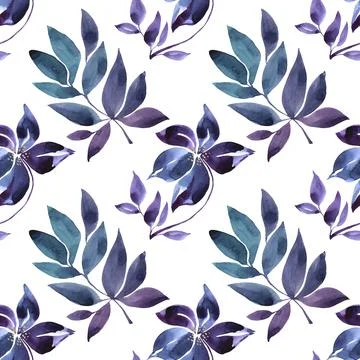 Seamless pattern watercolor hand-drawn blue abstract bud flower on white. Art Stock Illustration