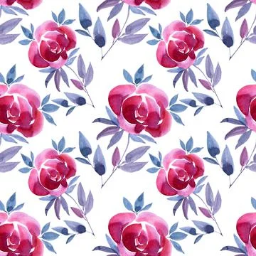 Seamless pattern watercolor hand-drawn pink peony or rose abstract flower with Illustrazione stock