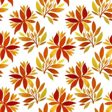Seamless pattern watercolor hand-drawn orange and red flower chrysanthemum or Stock Illustration