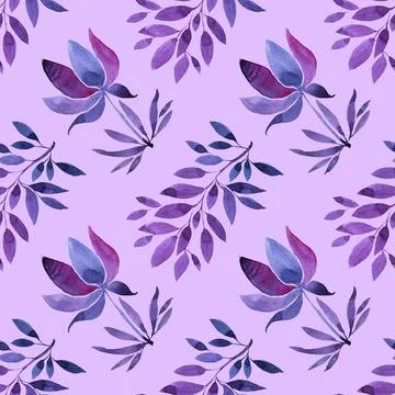 Seamless pattern watercolor hand-drawn blue abstract bud flower on pink. Art Stock Illustration
