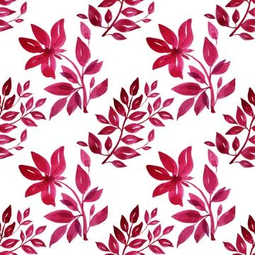 Seamless pattern watercolor hand-drawn red flower chrysanthemum or lily and Stock Illustration