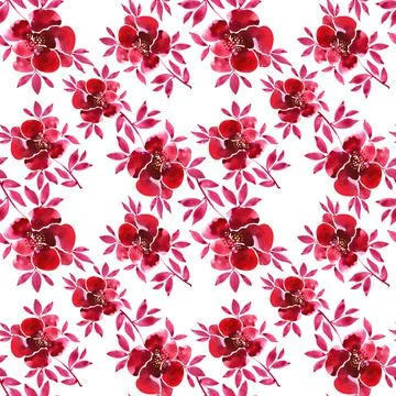 Seamless pattern watercolor hand-drawn red orchid flower on white background Stock Illustration