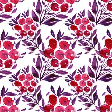 Seamless pattern watercolor hand-drawn bouquet red flower lily with leaves on Stock Illustration