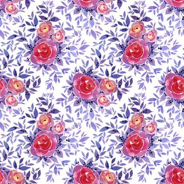 Seamless pattern watercolor hand-drawn pink peony or rose abstract flower with Stock Illustration
