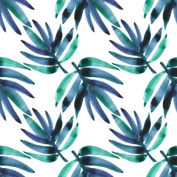 Seamless pattern watercolor hand-drawn abstract blue branch fir isolated on Stock Illustration