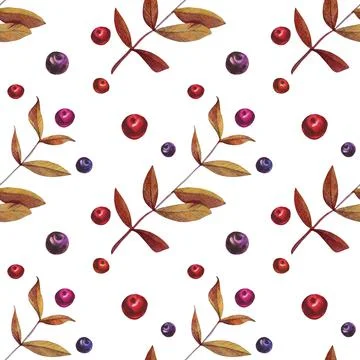 Seamless pattern watercolor hand-drawn orange and red autumn leaves branch and Illustrazione stock