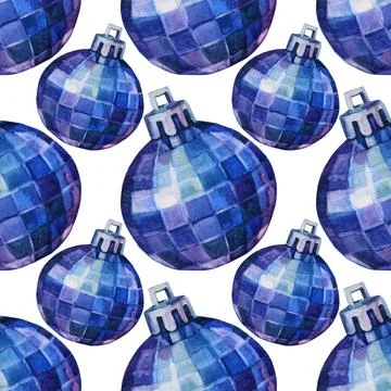 Seamless pattern watercolor hand-drawn blue silver shiny christmas decoration Stock Illustration