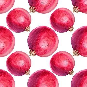 Seamless pattern watercolor hand drawn red shiny christmas decoration ball Stock Illustration
