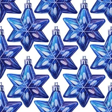 Seamless pattern watercolor hand-drawn winter blue white shiny christmas Illustrazione stock
