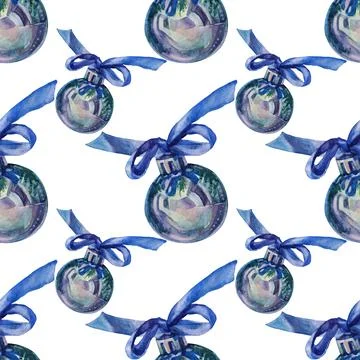 Seamless pattern watercolor hand-drawn silver shiny christmas decoration circle Stock Illustration
