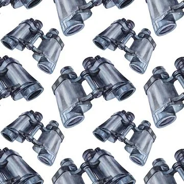 Seamless pattern watercolor hand-drawn black binoculars isolated on white Stock Illustration