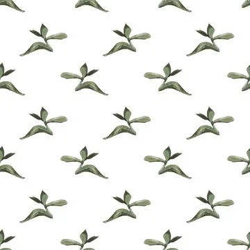 Seamless pattern watercolor hand-drawn green and blue leaves on white background Stock Illustration