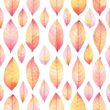 Seamless pattern with watercolor hand drawn decorative multicolor leaves イラスト素材