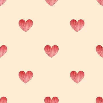 Seamless pattern with watercolor hearts on background Stock Illustration