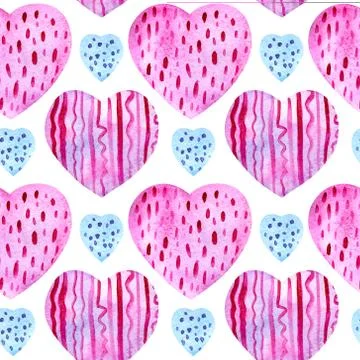 Seamless pattern with watercolor hearts. Stock Illustration