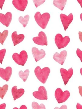 Seamless pattern with watercolor hearts Stock Illustration