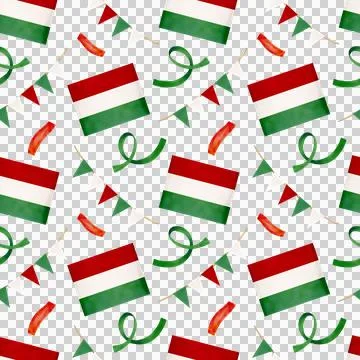Seamless pattern. Watercolor holiday set with Hungarian symbols. Hungarian flag Stock Illustration