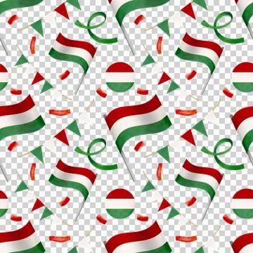 Seamless pattern. Watercolor holiday set with Hungarian symbols. Hungarian flag Stock Illustration