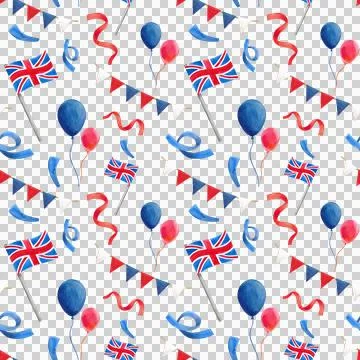Seamless pattern.  Watercolor illustration elements with British symbols Stock Illustration