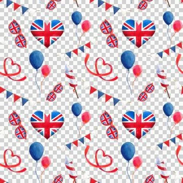 Seamless pattern.  Watercolor illustration elements with British symbols Stock Illustration