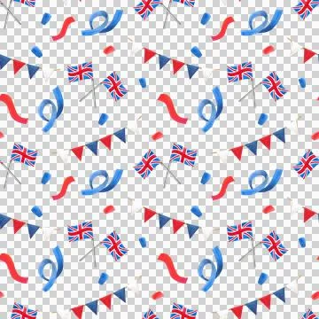 Seamless pattern.  Watercolor illustration elements with British symbols Stock Illustration